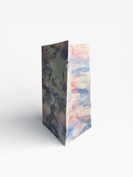 Sac cadeau anniversaire Mikirei motif licornes étoiles pailletées nuages 12,5 x 24 x 10 cm