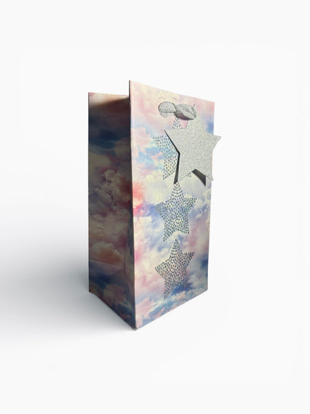 Sac cadeau anniversaire Mikirei motifs étoiles nuages 12,5 x 24 x 10 cm