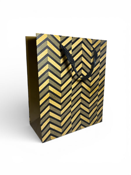Sac cadeau doré noir 21,5 x 25,5 x 10 cm