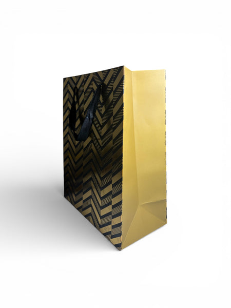 Sac cadeau doré noir 21,5 x 25,5 x 10 cm