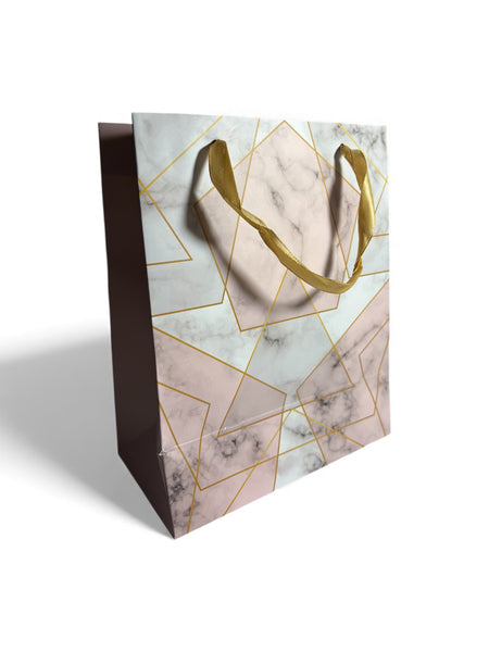 Sac cadeau forme géométrique rose et blanc 18 x 23 x 10 cm