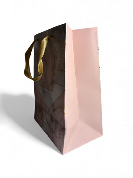 Sac cadeau forme géométrique rose et blanc 18 x 23 x 10 cm