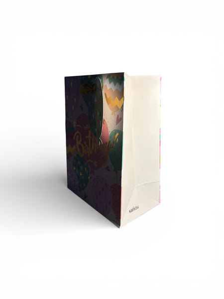 Sac cadeau “Joyeux Anniversaire” Kariiou motif ballons multicolores 18x23x10 cm