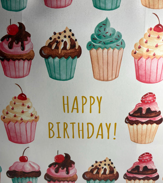 Sac cadeau motif cupcake « Joyeux anniversaire » 27 x 33 x 14 cm