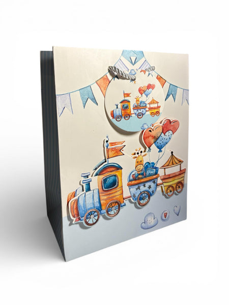 Sac cadeau motif train fête d’anniversaire 18 x 23 x 10 cm