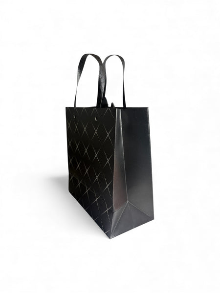 Sac cadeau noir blanc carreaux lanières nœud « Believe in Yourself » 22x22x10 cm