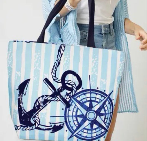 Sac de plage bleu motif marin L.I.B New York