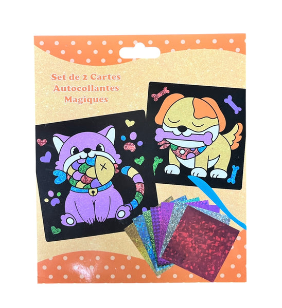 Set de 2 cartes autocollant magique chien et chat