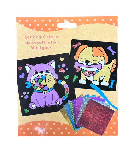 Set de 2 cartes autocollant magique chien et chat