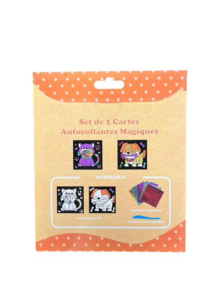 Set de 2 cartes autocollant magique chien et chat