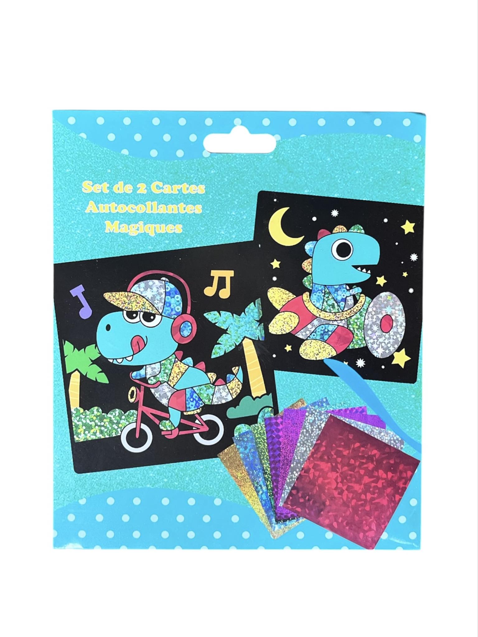 Set de 2 cartes autocollant magique dinosaure