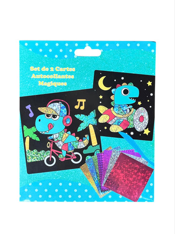 Set de 2 cartes autocollant magique dinosaure