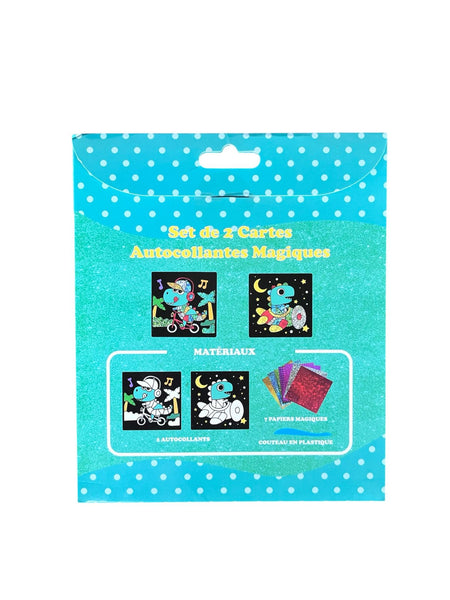 Set de 2 cartes autocollant magique dinosaure