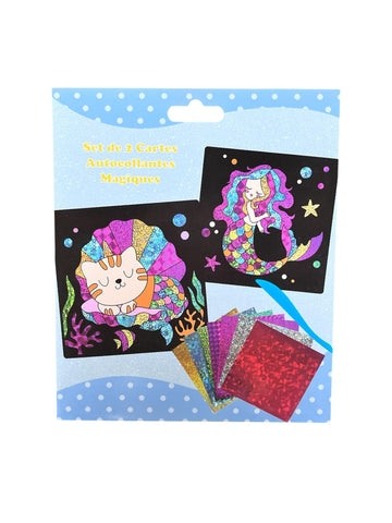 Set de 2 cartes autocollant magique sirène et chat