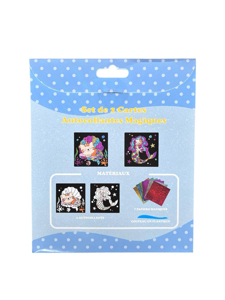 Set de 2 cartes autocollant magique sirène et chat