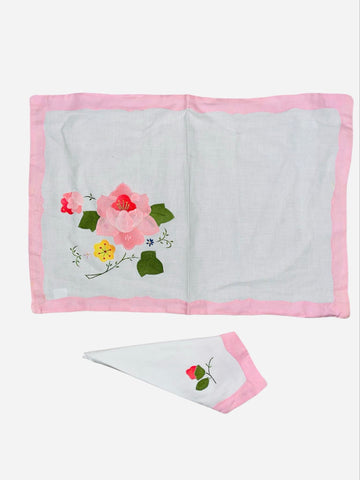 Set de table + serviette assortie – Rose vintage motif fleur brodé