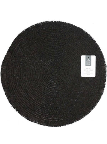 Set de table rond Home Deco Factory avec franges noir 38 cm