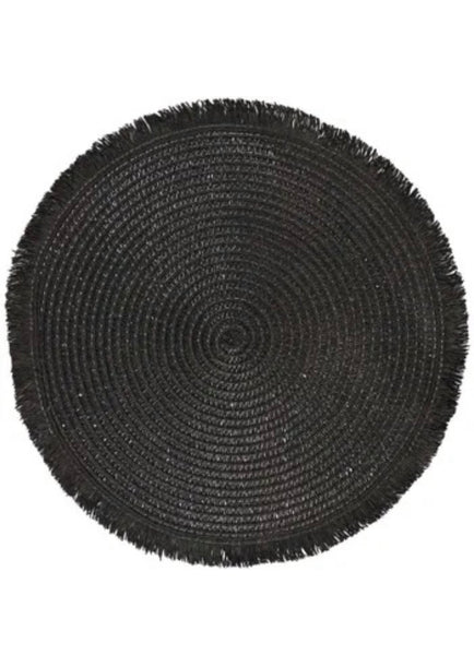 Set de table rond Home Deco Factory avec franges noir 38 cm