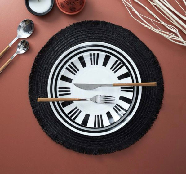 Set de table rond Home Deco Factory avec franges noir 38 cm