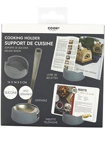 Support Cuisine Cook Concept Gris Multifonction 14x14x5 cm Silicone Antidérapant