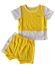 T-shirt + short Oe+Eo jaune/blanc unisexe