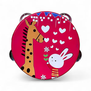 Tambourin pour enfants – motif lapin et girafe - 15 cm