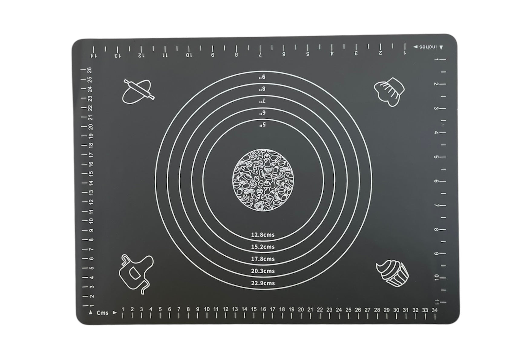 Tapis de pâtisserie Gris foncé 40x30 cm en silicone repères et motifs décoratifs