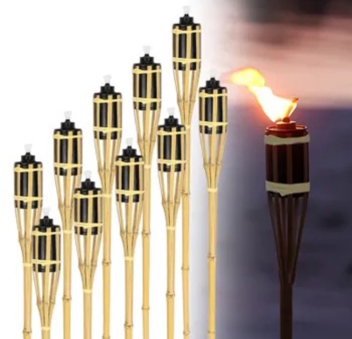 X20 Torches de jardin en bambou 120cm à l'huile décoration extérieure