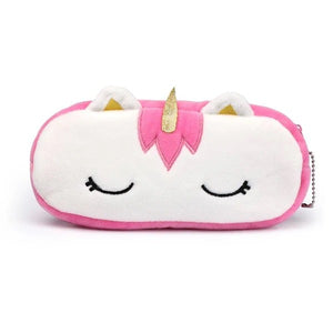 Trousse Peluche Licorne Rose et Blanche - 21x12 cm