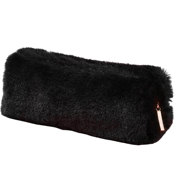 Trousse de maquillage noire en velours artificiel – 21 x 9 x 6 cm