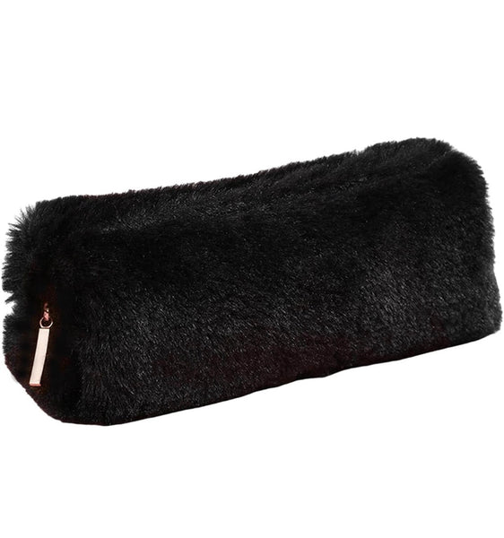 Trousse de maquillage noire en velours artificiel – 21 x 9 x 6 cm