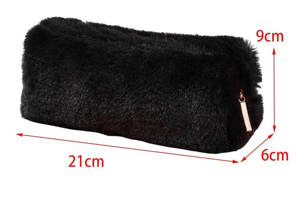 Trousse de maquillage noire en velours artificiel – 21 x 9 x 6 cm