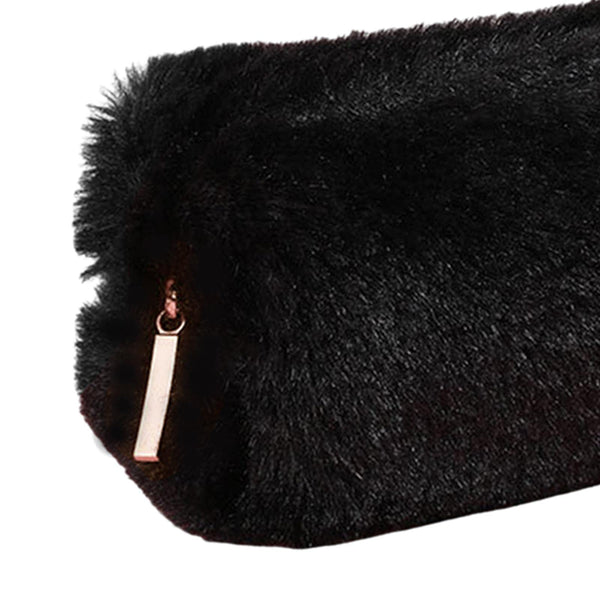 Trousse de maquillage noire en velours artificiel – 21 x 9 x 6 cm
