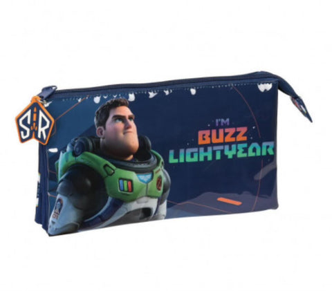 Trousse école scolaire triple Buzz l'Éclair " I’m Buzz Lightyear " Bleu marine (22 x 12 x 3 cm)
