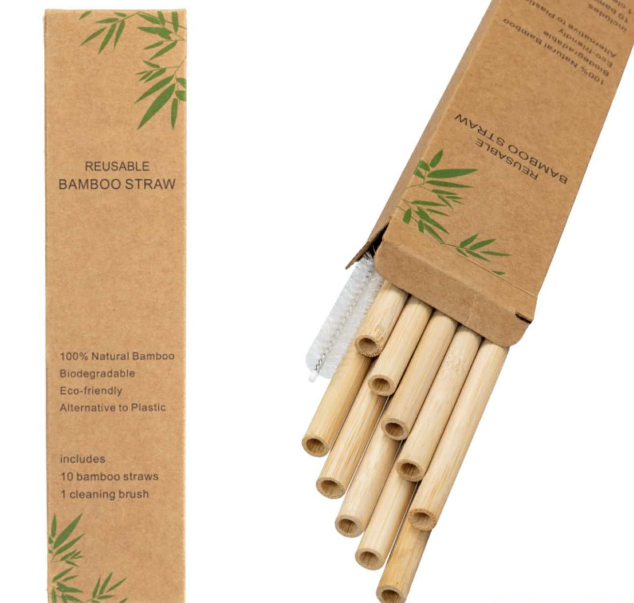 X10 Pailles Bambou Réutilisables + Brosse – Écologiques & Naturelles