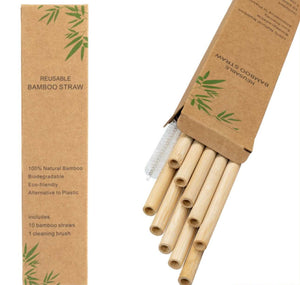 X10 Pailles Bambou Réutilisables + Brosse – Écologiques & Naturelles