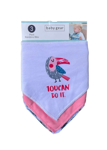 x3 Bavoirs bandana pour bébé – Motifs Toucan, Rose et Palmier