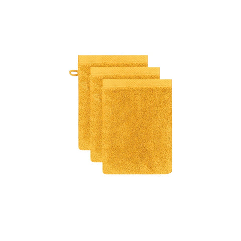 X3 gants de toilette jaune Minha Casa 15 × 21 cm 100% coton
