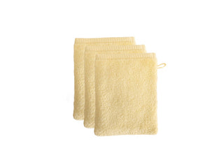 X3 gants de toilette jaune pastel Minha Casa 15 × 21 cm 100% coton