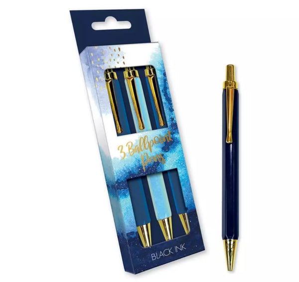 X3 stylos à bille bleu rétractable - Encre noire