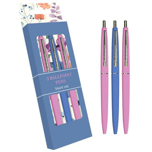 X3 stylos à bille rose et violet rétractables - Encre noire