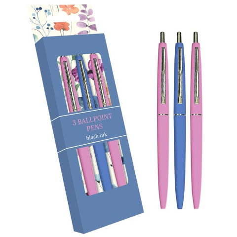 X3 stylos à bille rose et violet rétractables - Encre noire