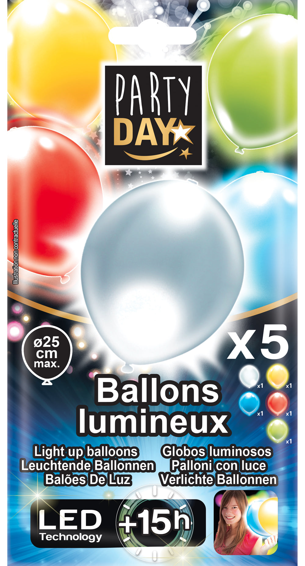 X5 ballons LED lumineux Déco Party– 15 h d’autonomie - 25 cm