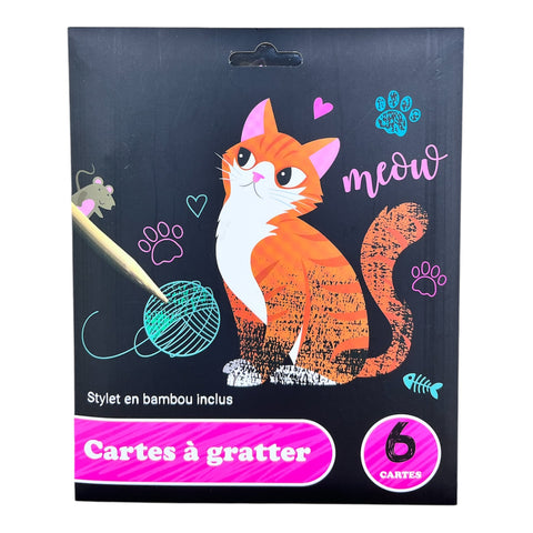 X6 cartes à gratter chat + stylet en bambou inclus