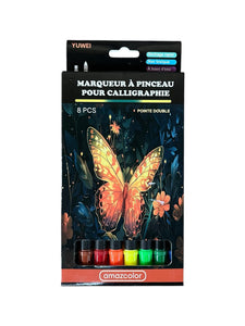 X8 Marqueurs pinceaux double pointe pour calligraphie – Yuwei Amazcolor - Couleur Chaude