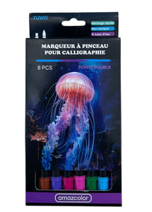 X8 Marqueurs pinceaux double pointe pour calligraphie – Yuwei Amazcolor - Couleur Froide