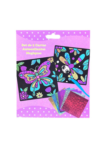 Set de 2 cartes autocollant magique papillon et libellule