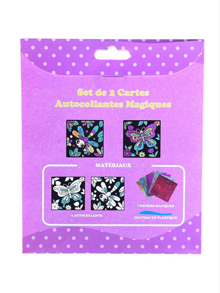Set de 2 cartes autocollant magique papillon et libellule