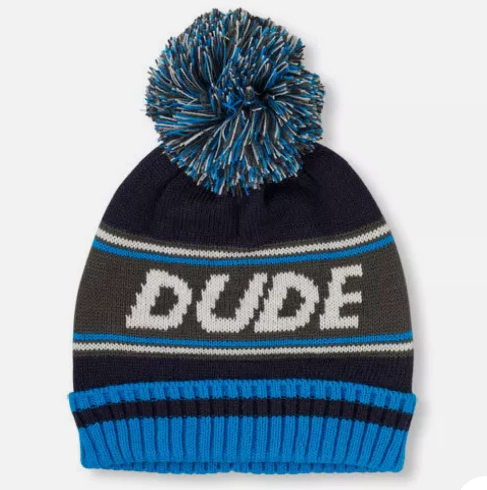 Bonnet Pompon Enfant Dude Lanbobo Bleu/Gris