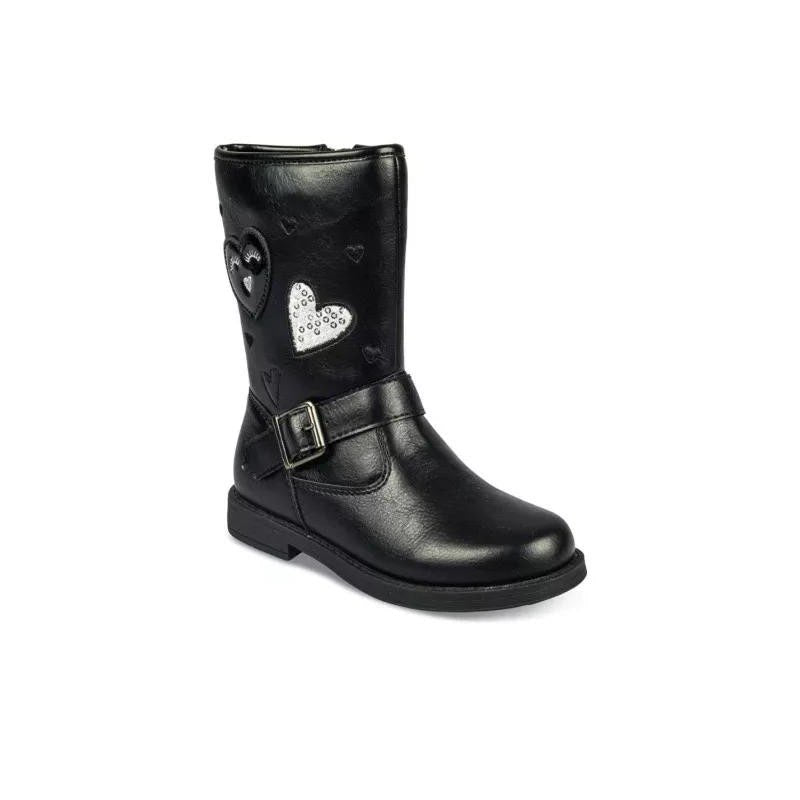 Bottines Nini & Girls noires avec cœurs, strass et sangle